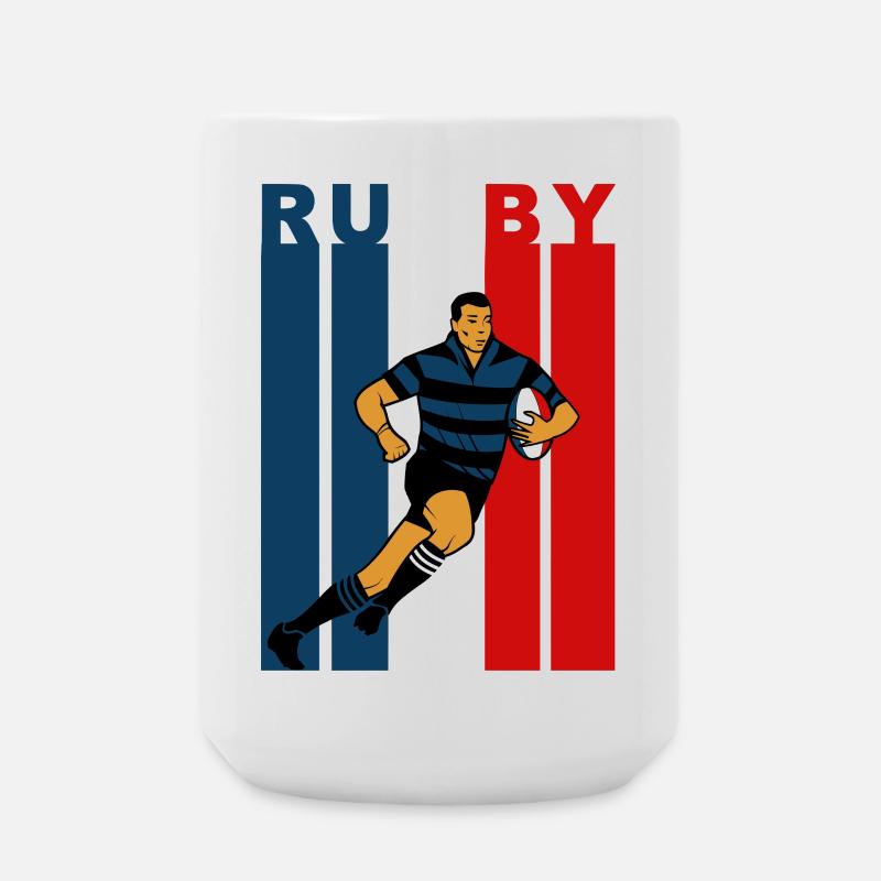 Rugby player on a tricolour background - Large Mug 440 ml - white