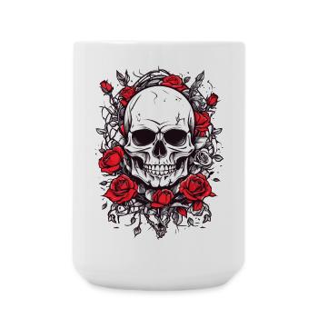 Crâne avec des roses - Grande tasse 440 ml - blanc - Devant