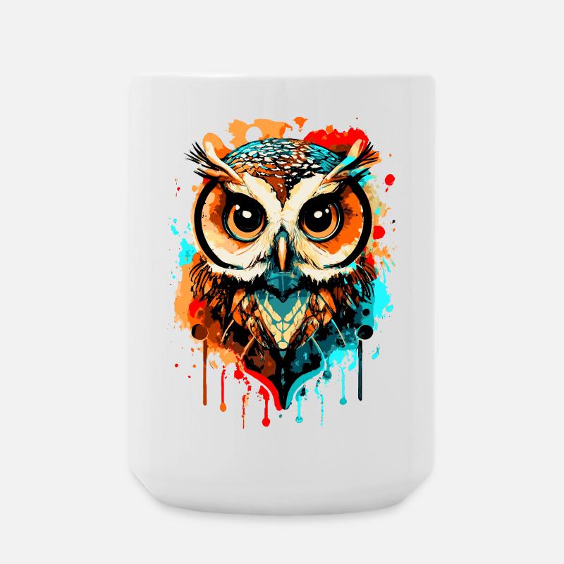 Eule Bunt - Nachteule - Schleiereule - Eulen Kauz - Große Tasse 440 ml - Weiß