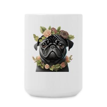 Pug with wreath - Large Mug 440 ml - white - Front