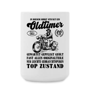 Oldtimer Modell 60. Motorrad 1964 Schwarz Weiß - Große Tasse 440 ml - Weiß - Vorne