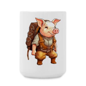 Piggy Hiking / Mountaineer Piggy - Large Mug 440 ml - white - Front