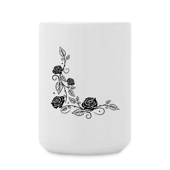 Roses with filigree ornament and leaves, in love - Large Mug 440 ml - white - Front