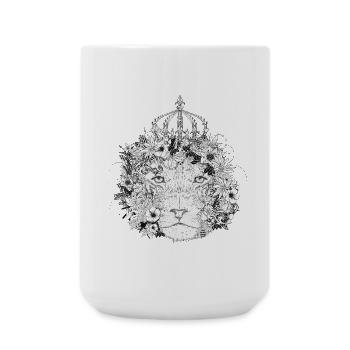 majestätisch geschmückter Löwe mit Blumen & Krone - Große Tasse 440 ml - Weiß - Vorne
