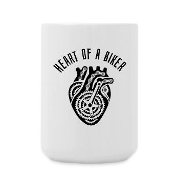 Heart of a Biker Fahrrad Herz Cycling Spruch - Große Tasse 440 ml - Weiß - Vorne