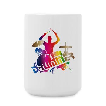 farbenfroher Schlagzeuger sitzt am Schlagzeug - Große Tasse 440 ml - Weiß - Vorne