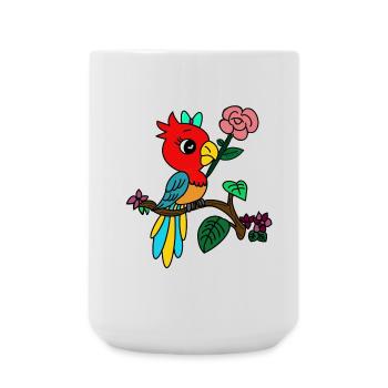 bunter Papagei auf Blütenzweig - Große Tasse 440 ml - Weiß - Vorne