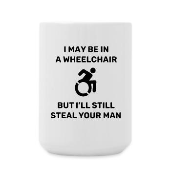 Attention, cette personne en fauteuil roulant vole votre mari # - Grande tasse 440 ml - blanc - Devant