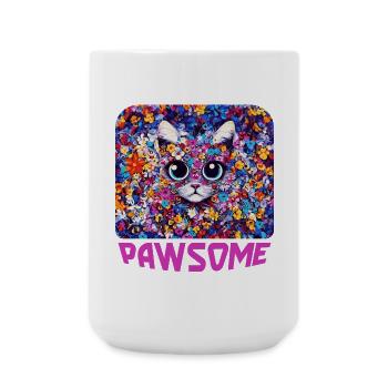 Pawsome - Katze in Blumen - Große Tasse 440 ml - Weiß - Vorne