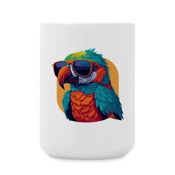 Charmeur coloré: T-shirt perroquet rétro - Grande tasse 440 ml - blanc - Devant