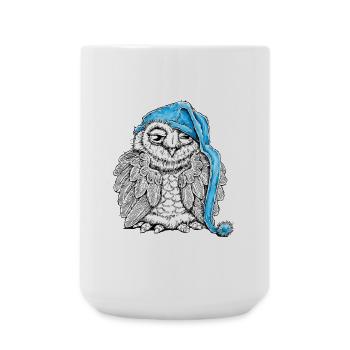 Eule mit Schlafmütze - Große Tasse 440 ml - Weiß - Vorne