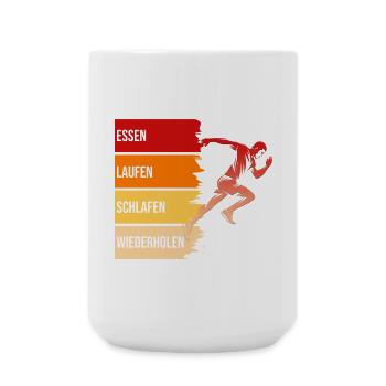 Essen, Laufen, Schlafen, Wiederholen - Große Tasse 440 ml - Weiß - Vorne