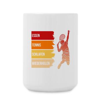 Essen, Tennis, Schlafen, Wiederholen - Große Tasse 440 ml - Weiß - Vorne
