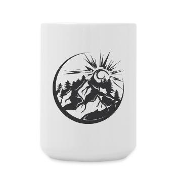 Berge outdoor Natur Wald Landschaft Grafik Logo - Große Tasse 440 ml - Weiß - Vorne