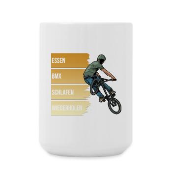 Essen - BMX - Schlafen - Wiederholen - Große Tasse 440 ml - Weiß - Vorne