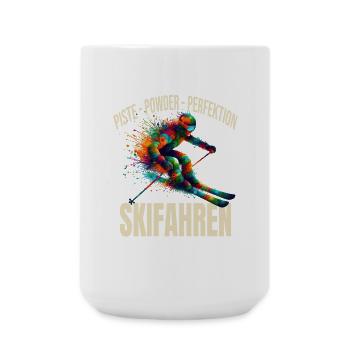 Piste - Powder - Perfektion - Skifahren - Große Tasse 440 ml - Weiß - Vorne