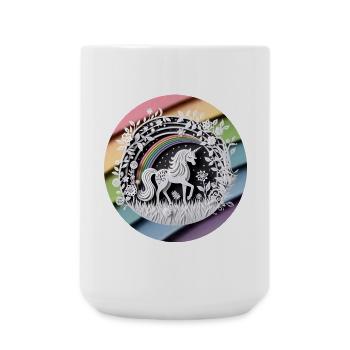 Mignon licorne arc-en-ciel papier découpé - Grande tasse 440 ml - blanc - Devant