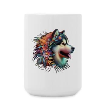 Floral Malamute Head - Large Mug 440 ml - white - Front