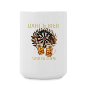 Dart & Bier - Darum bin ich hier - Große Tasse 440 ml - Weiß - Vorne