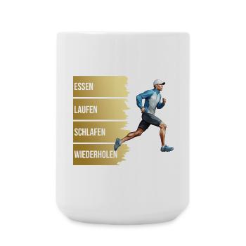 Essen - Laufen - Schlafen - Wiederholen - Große Tasse 440 ml - Weiß - Vorne
