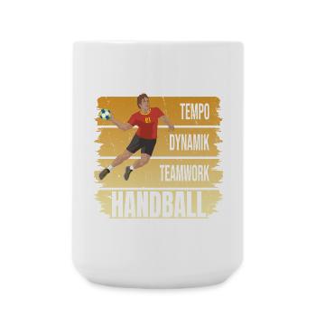 Tempo - Dynamik - Teamwork - Handball - Große Tasse 440 ml - Weiß - Vorne