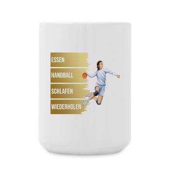 Essen - Handball - Schlafen - Wiederholen - Große Tasse 440 ml - Weiß - Vorne