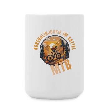Adrenalinjunkie im Sattel - Große Tasse 440 ml - Weiß - Vorne
