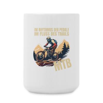 Im Rhythmus der Pedale - Im Fluss des Trails - Große Tasse 440 ml - Weiß - Vorne