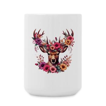 Hirsch mit Blumen - Große Tasse 440 ml - Weiß - Vorne