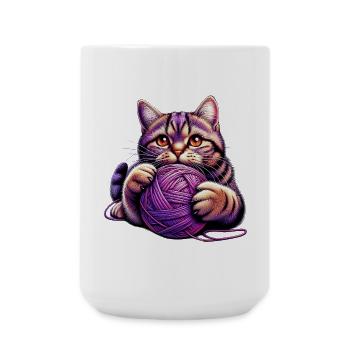 Cat plays with a ball of yarn - Large Mug 440 ml - white - Front