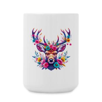 Cerf décoré de fleurs - Grande tasse 440 ml - blanc - Devant