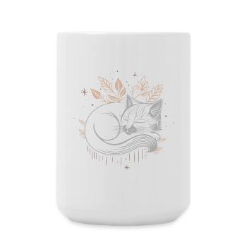Sleeping Cat in the Foliage - Mystical Autumn Night - Large Mug 440 ml - white - Front