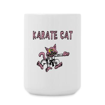 Karate und rosa Katze - Große Tasse 440 ml - Weiß - Vorne