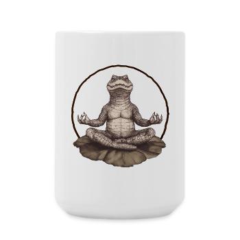 Meditierendes Krokodil – Zen auf der Lotusblüte - Große Tasse 440 ml - Weiß - Vorne