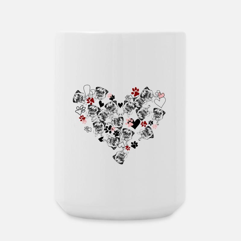 Pfotenmuster Mops in Rosa und Rot - Große Tasse 440 ml - Weiß