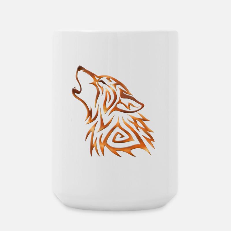 Tribal Wolf Howl Copper Flame - Large Mug 440 ml - white
