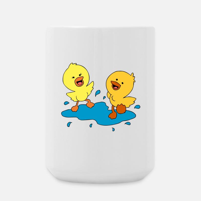 Cute ducklings splashing in a puddle - Large Mug 440 ml - white