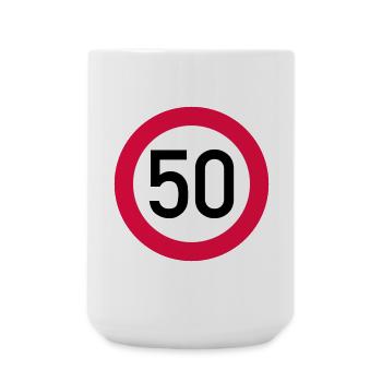 50th birthday Attention! Traffic sign 50 Km/h - Large Mug 440 ml - white - Front
