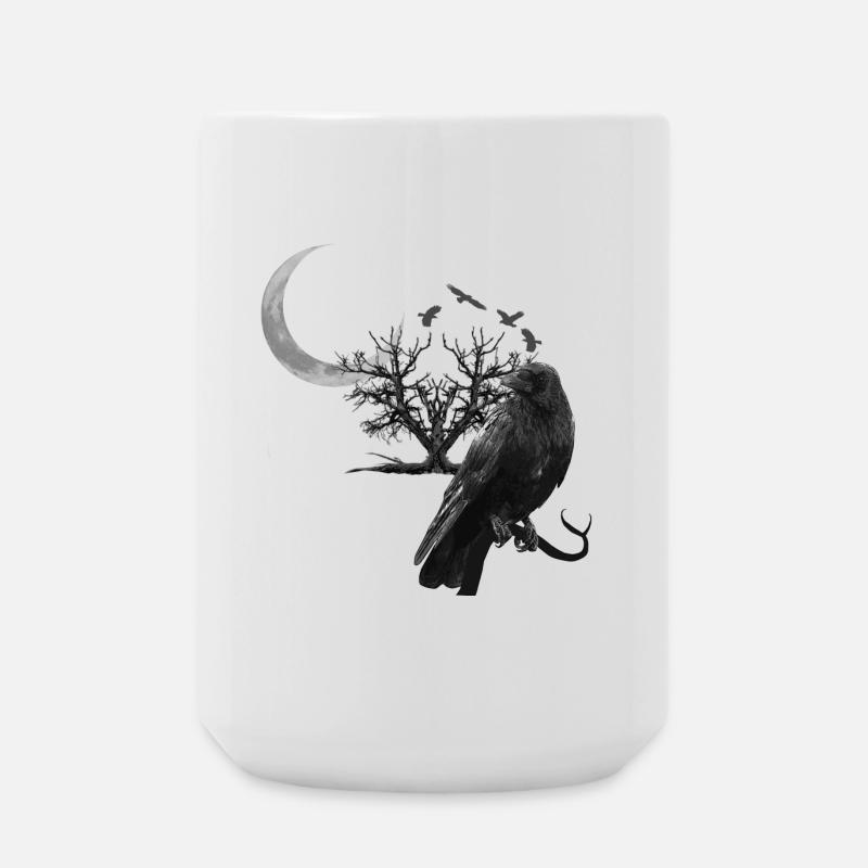 raven, crescent moon, trees, gothic design - Large Mug 440 ml - white