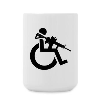 Armed wheelchair user with rifle, weapon # - Large Mug 440 ml - white - Front