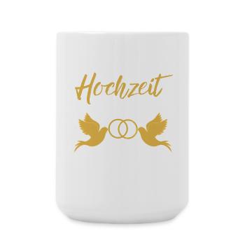 Hochzeit halten Taubenpaar Eheringe golden Heirat - Große Tasse 440 ml - Weiß - Vorne