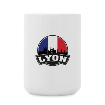 Lyon France Skyline Travel Souvenir French Flag - Large Mug 440 ml - white - Front