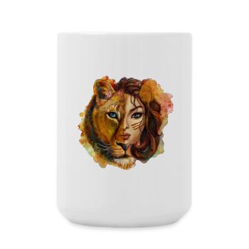 Tiger Woman Watercolor Portrait - Large Mug 440 ml - white - Front