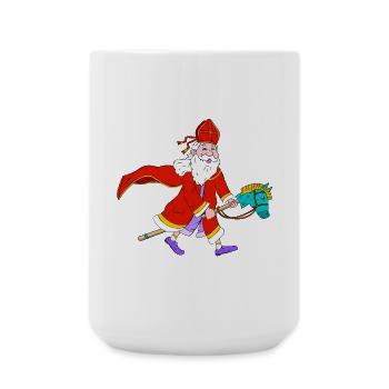Heiliger Nikolaus auf Spielzeug Steckenpferd - Große Tasse 440 ml - Weiß - Vorne