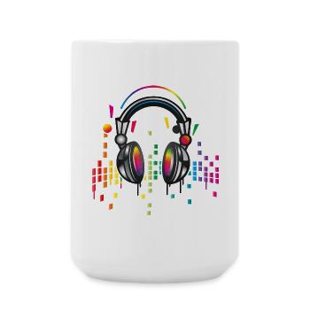 Headphones with colorful equalizer drawing - Large Mug 440 ml - white - Front