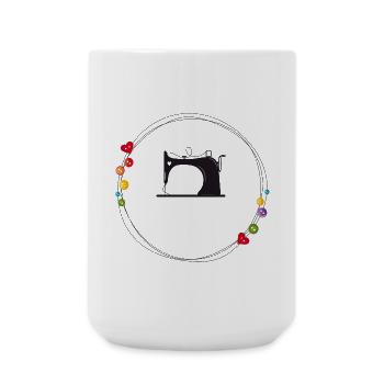 nostalgic stylized sewing machine with buttons - Large Mug 440 ml - white - Front