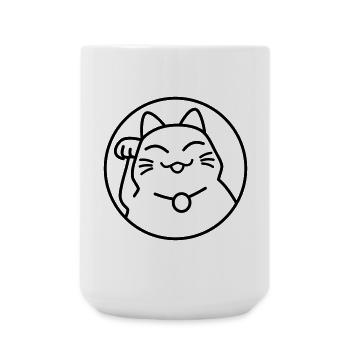 Maneki Neko Neon – Chat porte-bonheur du Japon, Kawaii - Grande tasse 440 ml - blanc - Devant