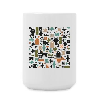 Katze Fuchs Vogelmuster l mehrfarbig - Große Tasse 440 ml - Weiß - Vorne