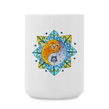 Cat Dog Cute Yin Yang Symbol Mandala - Large Mug 440 ml - white - Front