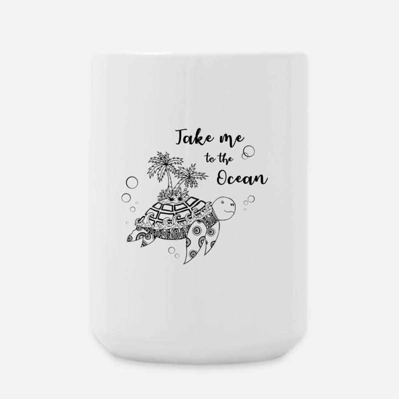 "Take me to the Ocean" - Turtle with island - Large Mug 440 ml - white